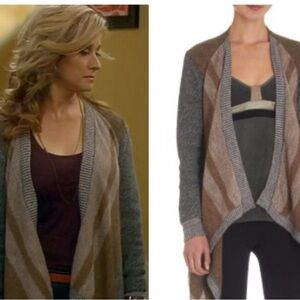 Natural Reflections Brown Gray Open Front Cardigan Seen on Up All Night TV Show
